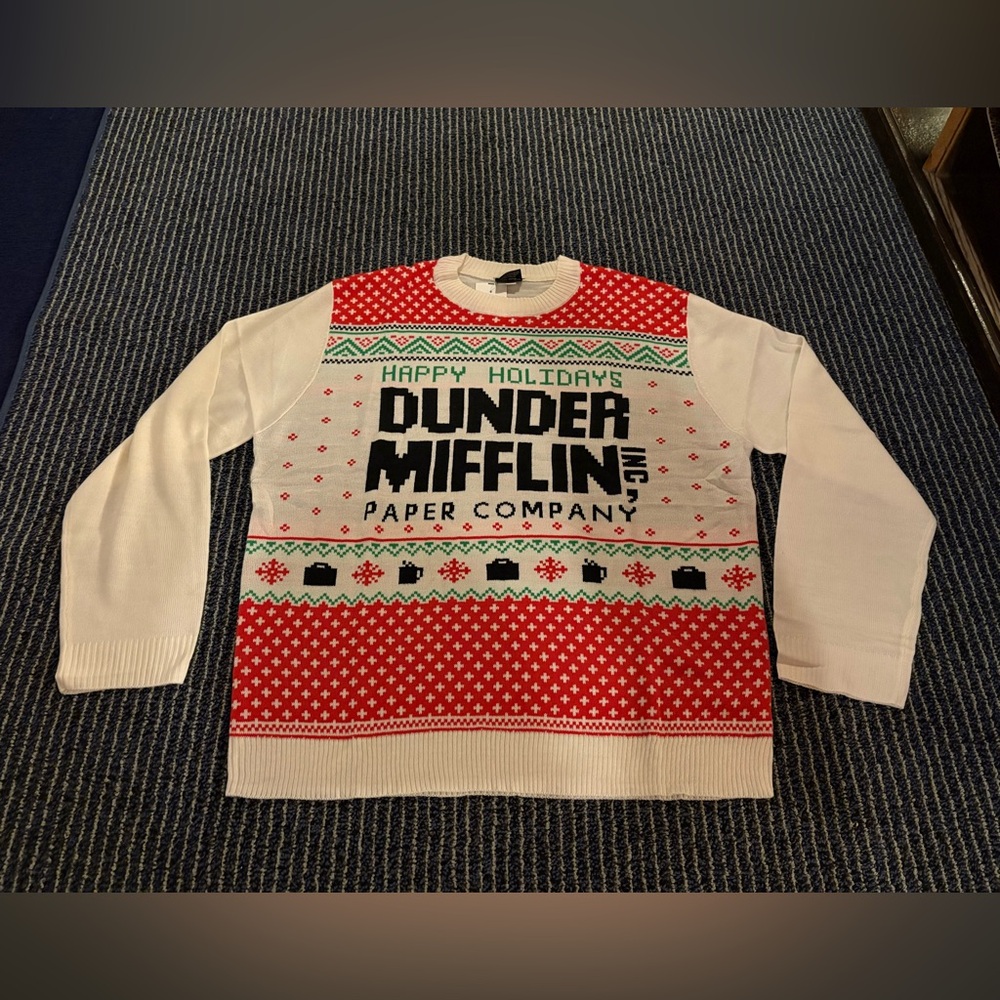 NWT 2XL Dunder Mifflin the office white Ugly Xmas Christmas Sweater